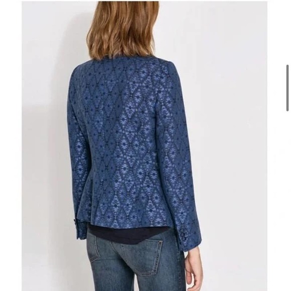 3/$25 Zara Jacquard Blazer Jacket XS Aztec Tribal One Button Cotton Blend Blue - Picture 2 of 13